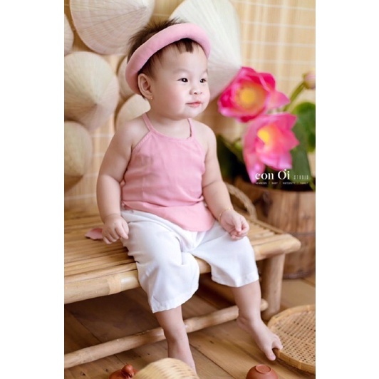 Sét yếm lụa Hồng phối quần/ váy (tặng mấn siêu xinh)