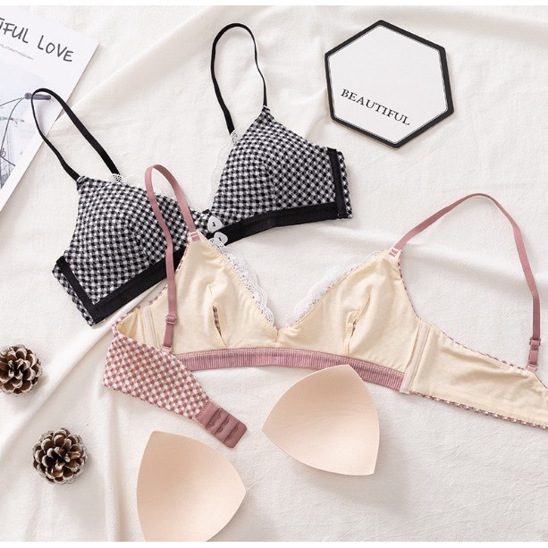 Áo Lót Chip Ngực Bra Cotton Viền Ren Nữ Cao Cấp Gợi Cảm Không Gọng Mút Mỏng Mặc Thoải Mái Nâng Ngực 8808