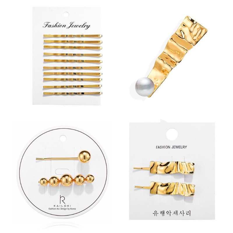 Kẹp Tóc Mái Bằng Kim Loại Màu Vàng Kim Một Chữ Gợn Sóng Cho Nữ Cl