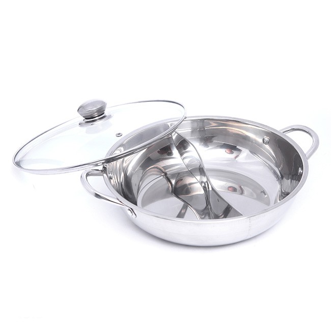 Nồi Lẩu Inox 2 Ngăn Nắp Thủy Tinh 28cm Sang Trọng Tiện Ích