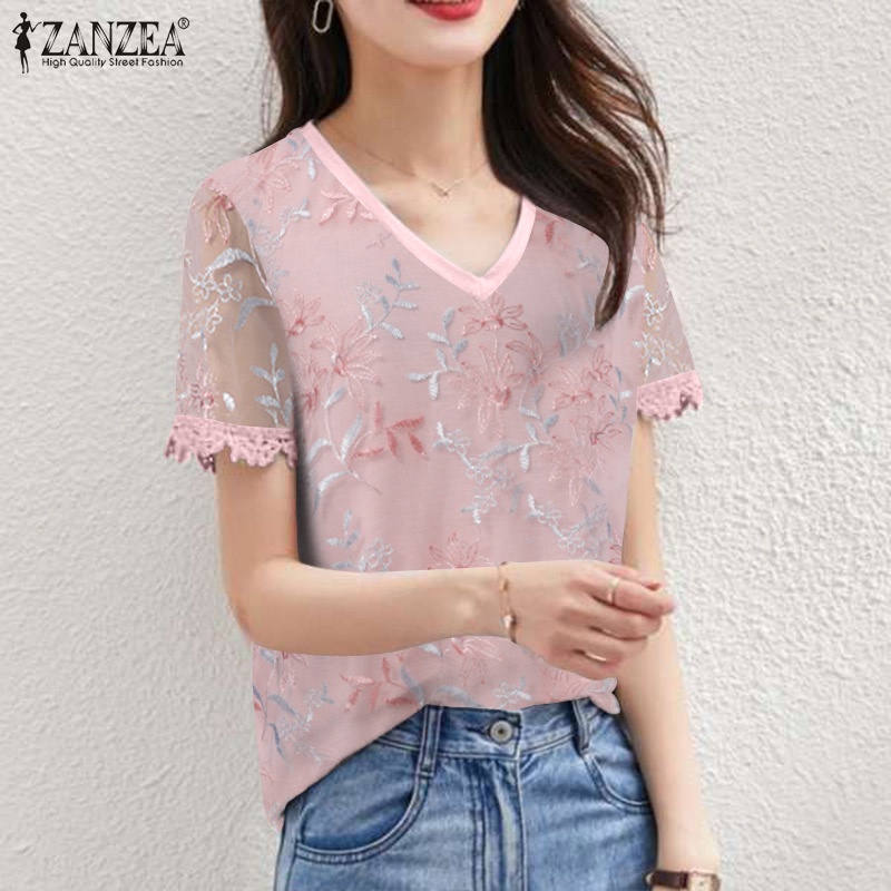 Áo nữ ZANZEA tay ngắn cổ chữ V thời trang thanh lịch