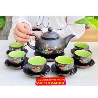 Bộ ấm chén,bộ ấm trà tử sa lòng xanh bát tràng 350ml