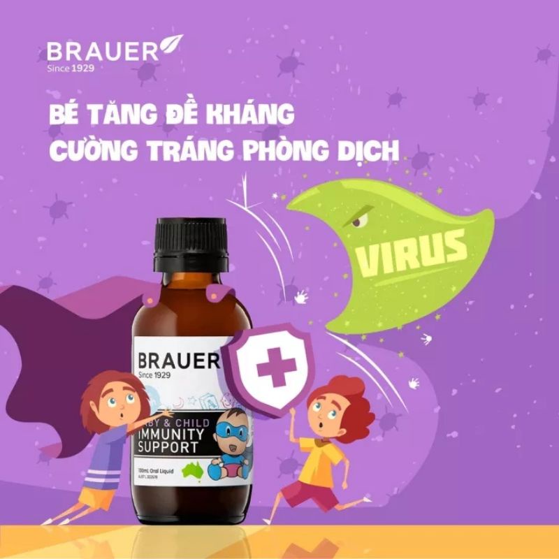 Siro Brauer Immunity Úc tăng sức đề kháng cho trẻ từ sơ sình đến 12 tuổi