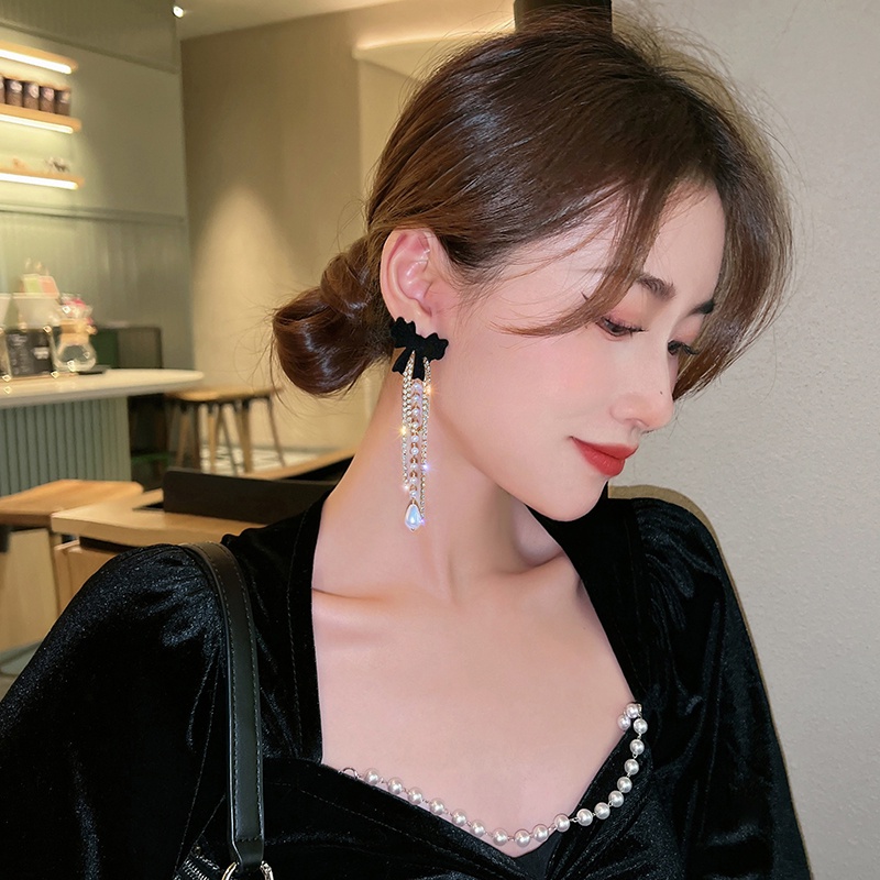 Khuyên Tai Dáng Dài Phối Nơ Thời Trang Hàn Quốc Cho Nữ