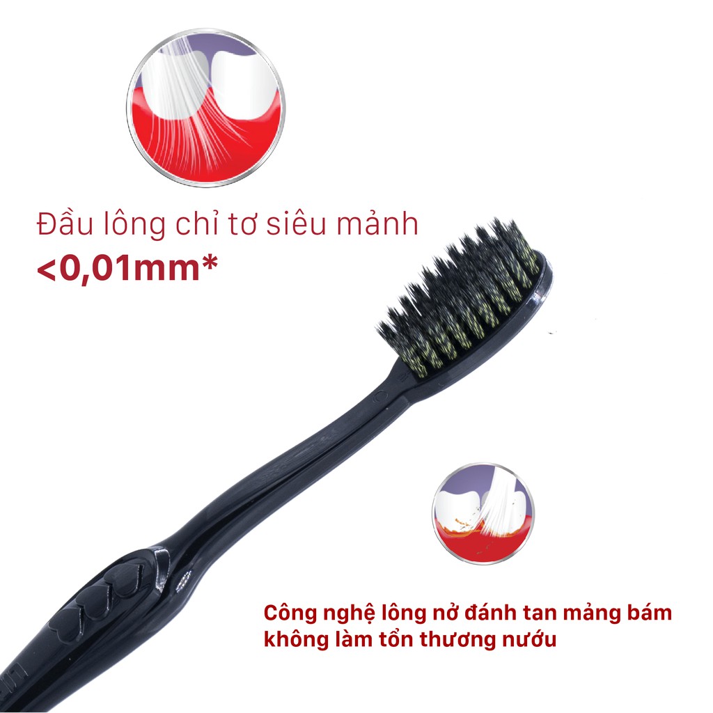 Bàn Chải Đánh Răng Lipzo Ruby Charcoal Dành Cho Nhạy Cảm Công Nghệ Chỉ Tơ Than Hoạt Tính Kháng Khuẩn Siêu Nhỏ Mềm Mảnh