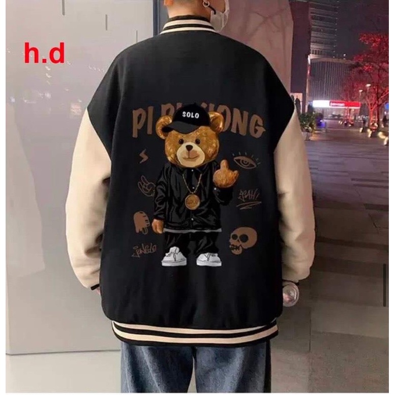 Áo khoác bomber Jacket nam nữ Gấu SoloChất nỉ vs gió chống nắng, giữ nhiệt ấmThời trang thu đông thể thao, Hàn Quốc