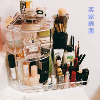 Khay đựng mỹ phẩm size lớn xoay 360 kèm khay đựng son
