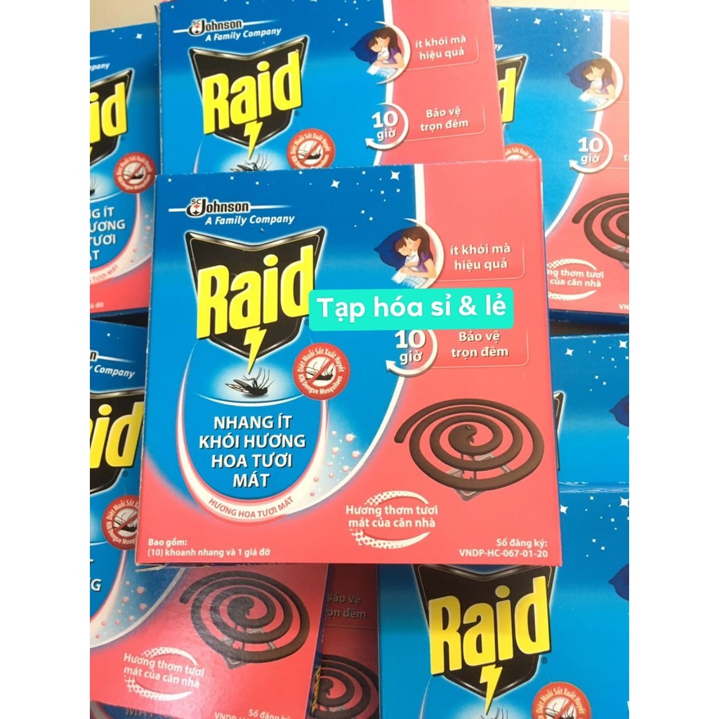 Combo 10 hộp nhang thơm đuổi muỗi Raid Hương hoa tươi mát ít khói