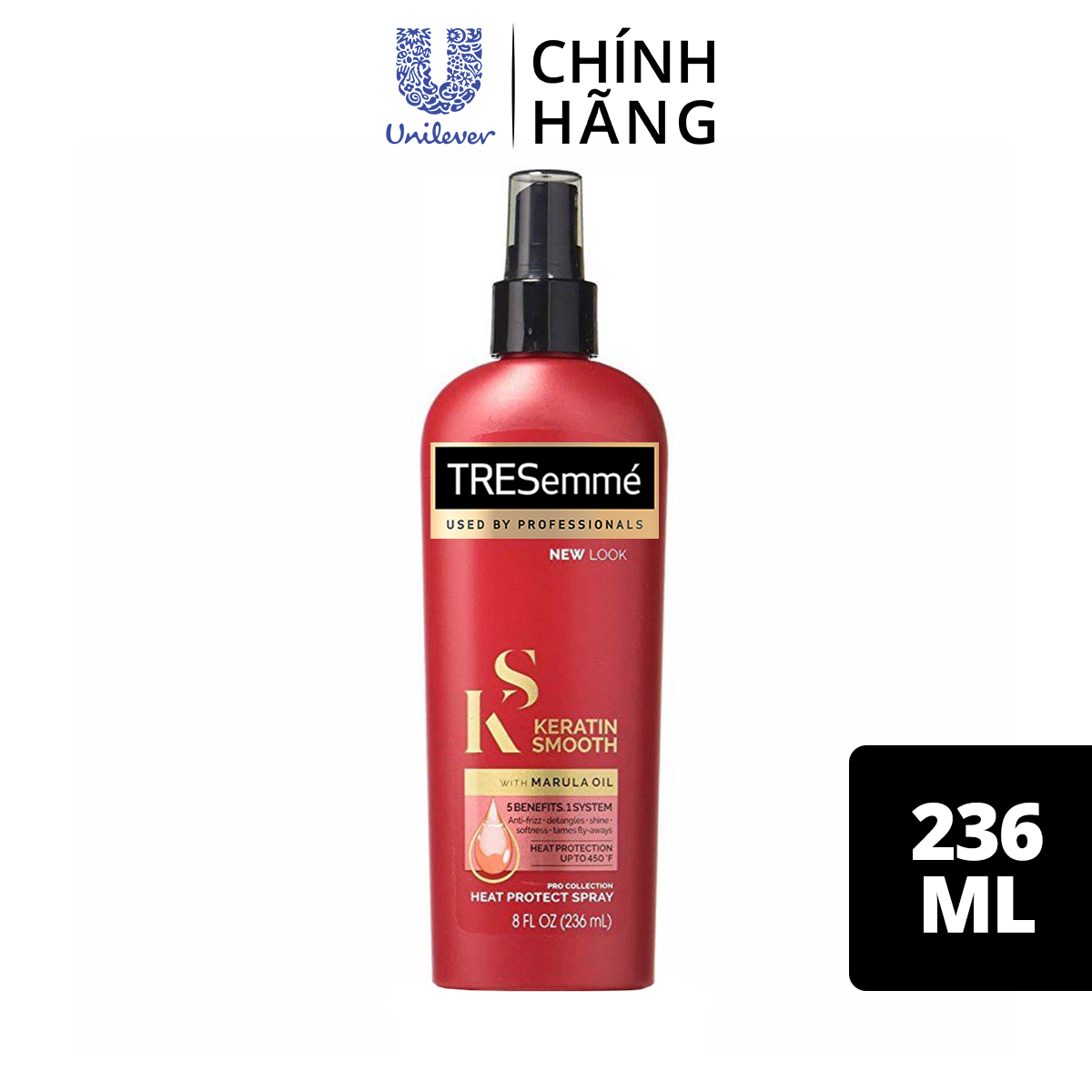 Xịt bảo vệ tóc khỏi nhiệt TRESemmé Keratin Smooth với Dầu Dưỡng tóc Marula & Keratin Cho tóc tạo kiểu 236ml