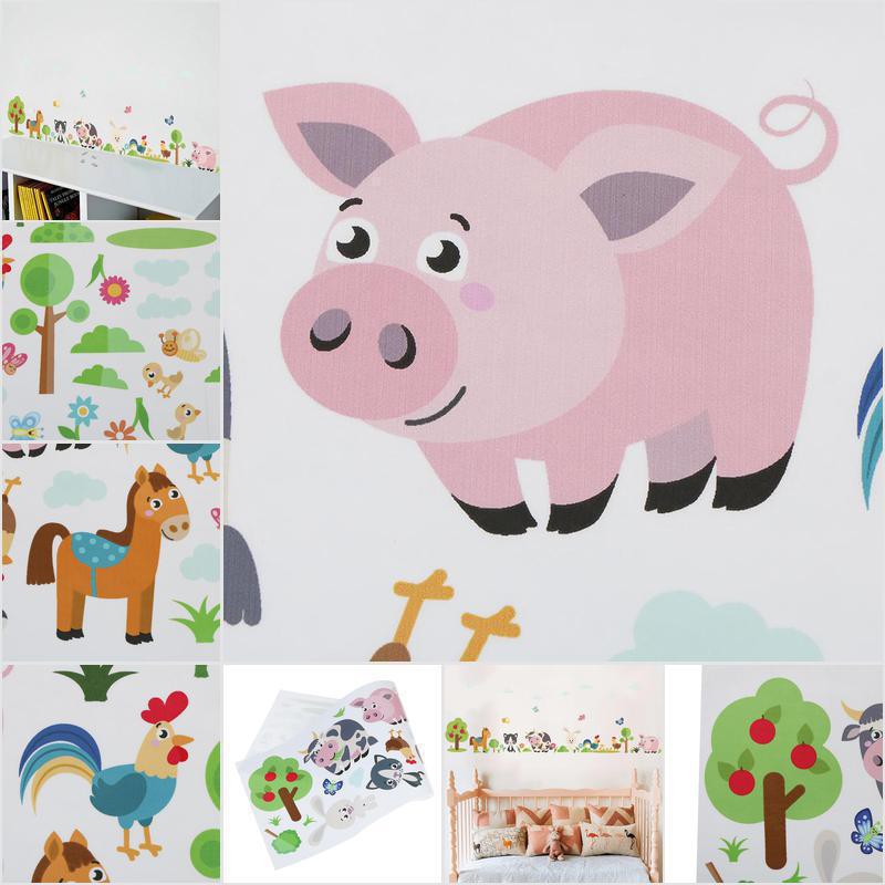 Miếng dán tường hình vật nuôi nông trại trang trí phòng ngủ trẻ em