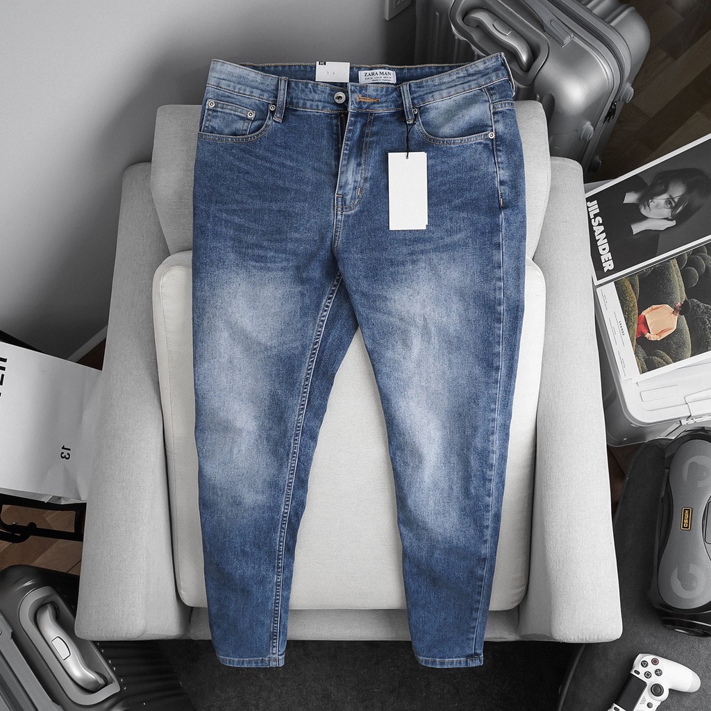 Quần jean nam xanh đậm ống côn rách bụi skinny VNXK xịn