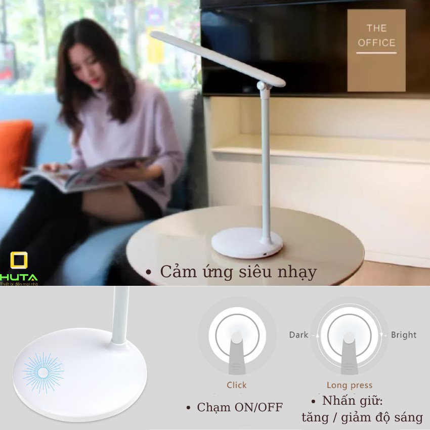 Đèn Bàn Làm Việc Cao Cấp, Tăng Giảm Màu Sắc, Ánh Sáng, Bóng Led, Pin Sạc Tích Điện, Dùng Làm Đèn Học - HUTA Shop