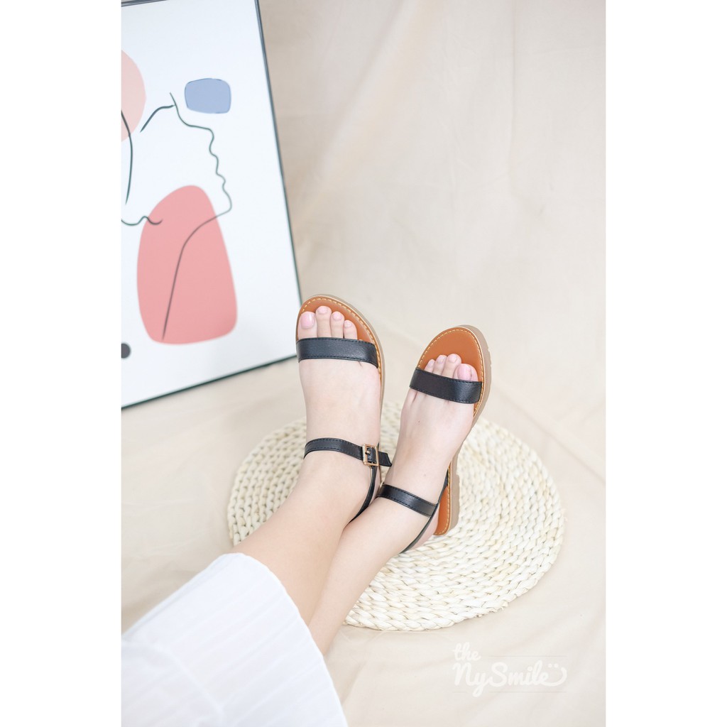 Giày sandal hè Thenysmile, Dép sandal nữ đẹp thời trang chất da bò quai ngang 3 màu cực xinh - ruluzi