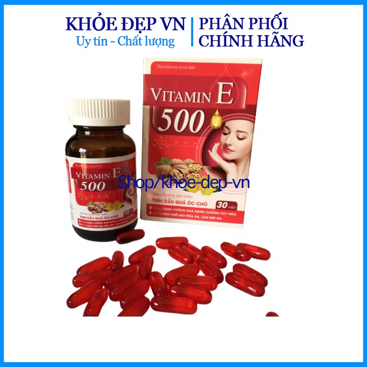 Vitamin E 500 - Chống Oxy Hóa - Hạn Chế Lão Hóa. Làm Đẹp Da - Hộp 30 viên