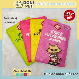 Combo 4/8 gói Pate Wanpy happy 100 thức ăn ướt dinh dưỡng cho mèo gói 70g