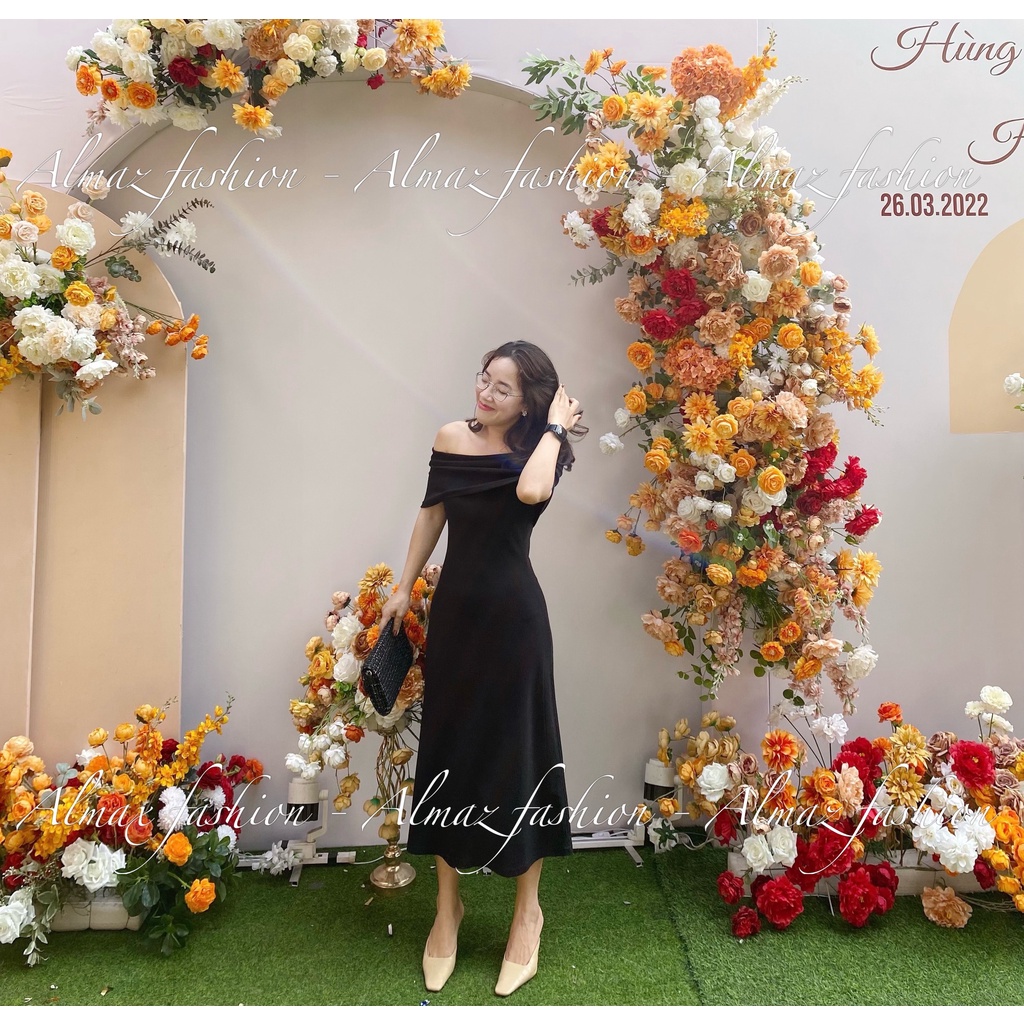 Đầm (váy) đen trễ vai chất thun gân co giãn siêu sang trọng, gợi cảm ( đầm đi ăn cưới, đi tiệc,…. siêu xinh)