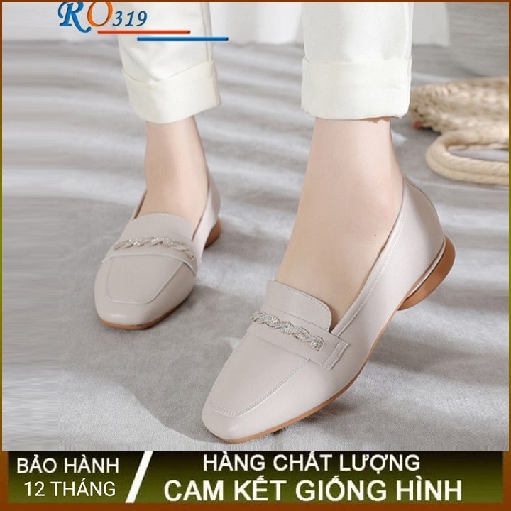 Giày mọi nữ cao cấp đế cao 2p hàng hiệu rosata hai màu đen kem ro319 | BigBuy360 - bigbuy360.vn