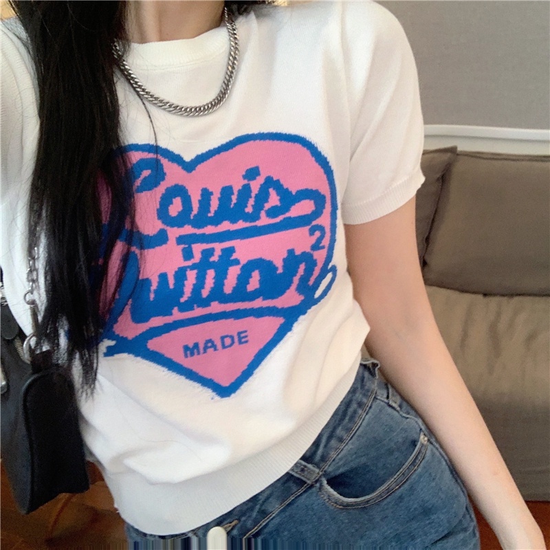 Áo thun ZHELIHANGFEI tay ngắn dệt kim thêu họa tiết xinh xắn thời trang cho nữ tùy chọn màu sắc