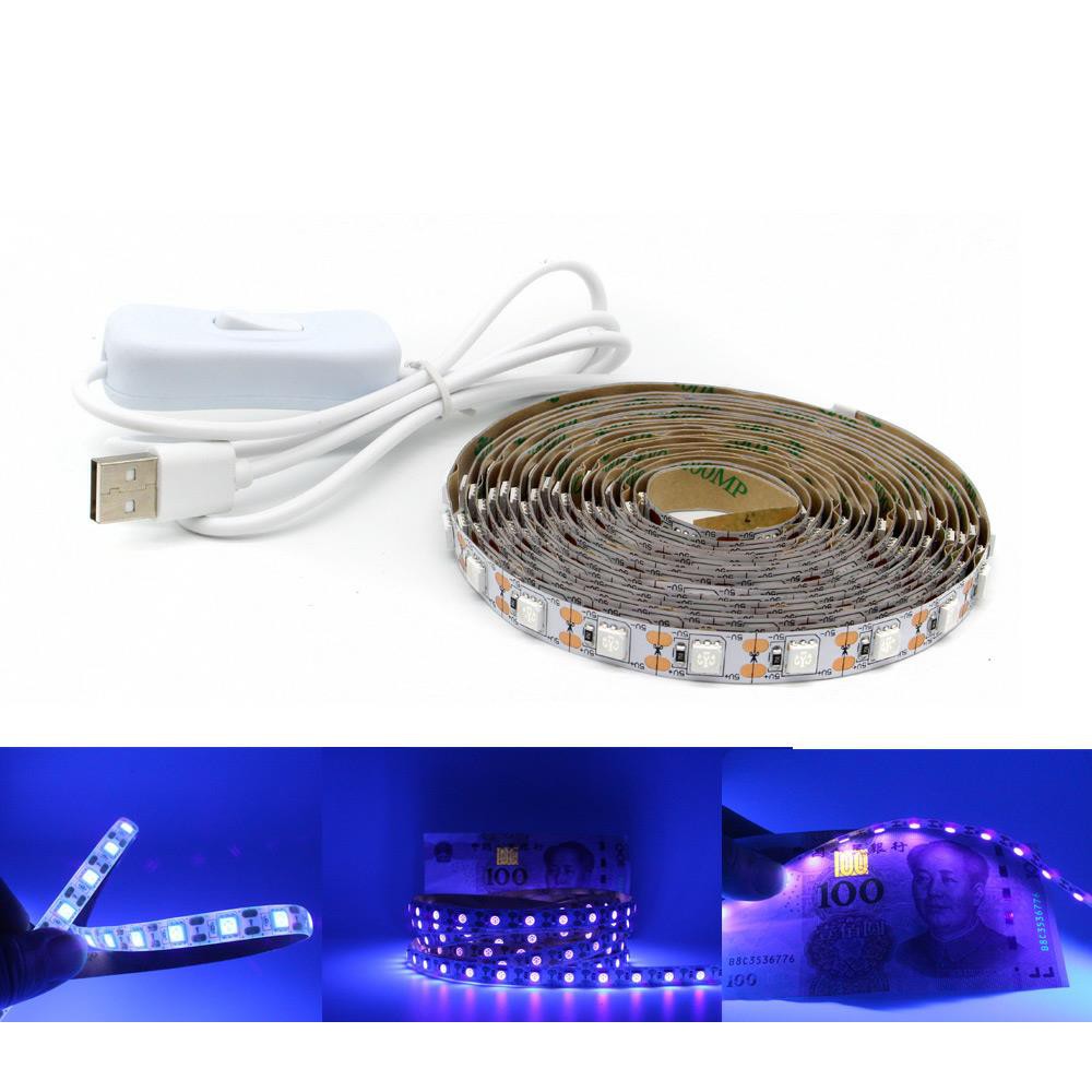 Đèn led Dây 5v ultraviolet 395-405nm 5050 smd ip20 ip65 Chống Thấm Nước Với Công Tắc 304 Màu Dạ Quang Tiện Dụng