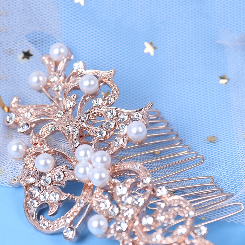 Cài tóc màu vàng hồng đính đá pha lê phù hợp cho cô dâu