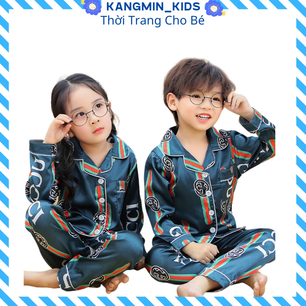 Đồ bộ Pijama bé trai lụa dài cho bé kANGMIN KIDS , quần áo bé trai bé gái QATE03, đồ ngủ pijama từ 6-28kg