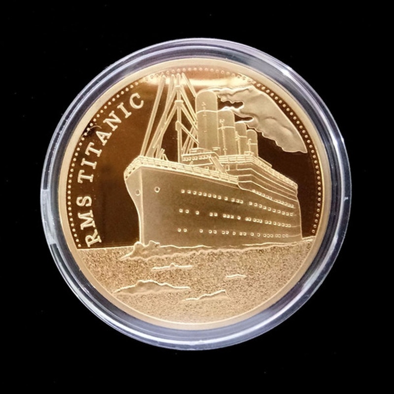 1 Đồng Xu Kỷ Niệm Mạ Vàng In Hình Tàu Titanic