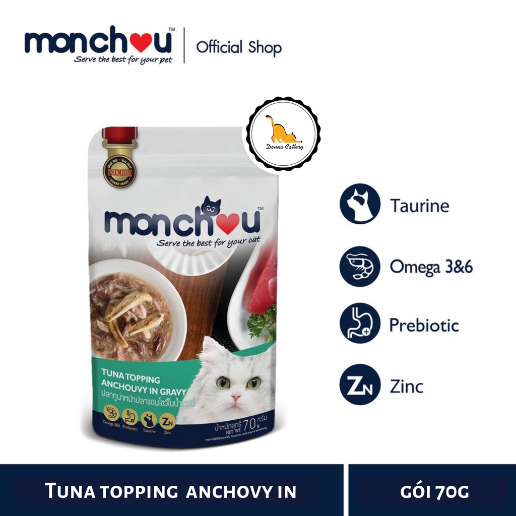 PATE MONCHOU THỊT GÀ CÁ NGỪ TÔM ĐỦ VỊ CHO MÈO GÓI 70g