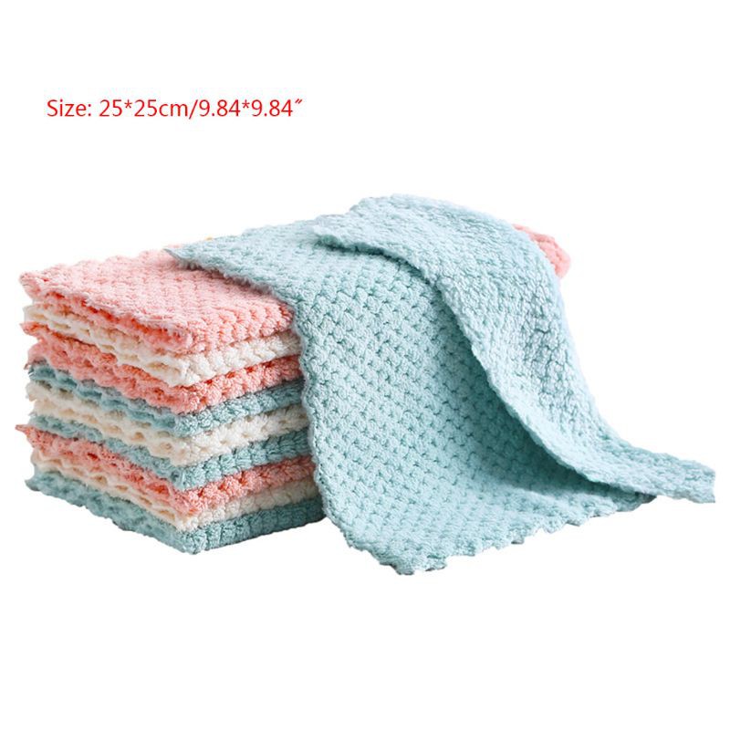 PRI* 10 Pcs Pineapple Grid Dishcloth Cleaning Dish Rag Washable Reusable Nonstick Oil Thick Cleaning Cloths for Kitchen Car Glass Window Home Clean Supplies