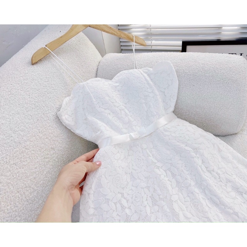 Đầm ren 2 dây trắng