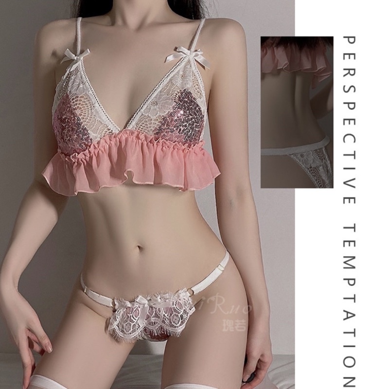 QR19019 Nội Y Đính Sequin Voan Bèo Nhún Dễ Thương - Đồ Lót 2 Mảnh Gợi Cảm Sexy @lingerie.sm.toys | BigBuy360 - bigbuy360.vn