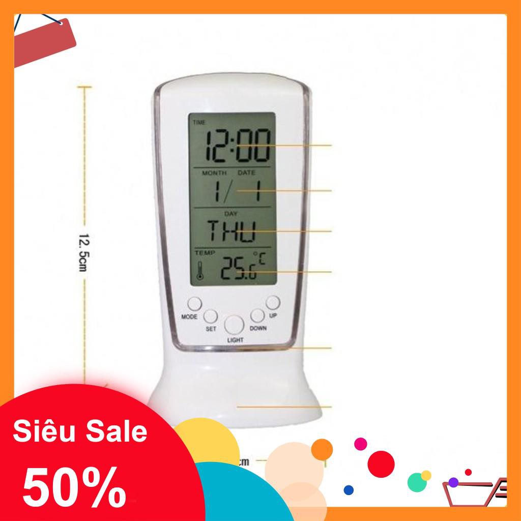 Đồng hồ để bàn nhiệt kế, thiết kế sang trọng, thanh lịch, có đèn Led màu xanh tinh tế 4939