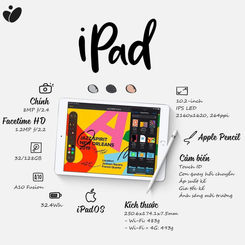 máy tính bảng i(.Pad) Gen 7 32/64gb 10.2 inh 2019 - máy tính bảng hỗ trợ bút , cấu hình mạnh - tặng kèm phụ kiện | WebRaoVat - webraovat.net.vn