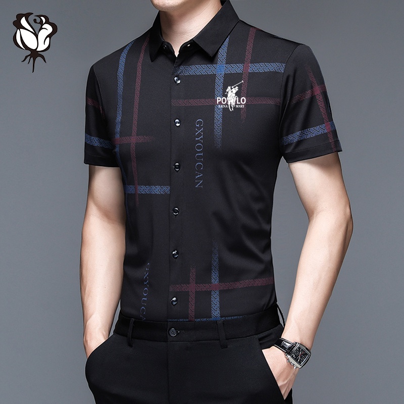 Áo Sơ Mi Ngắn Tay Không Đường May Co Giãn Cao 3 Màu Thời Trang Cho Nam