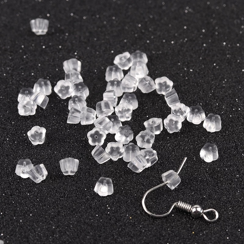 Set 100 nút silicone tròn gắn đuôi bông tai DIY