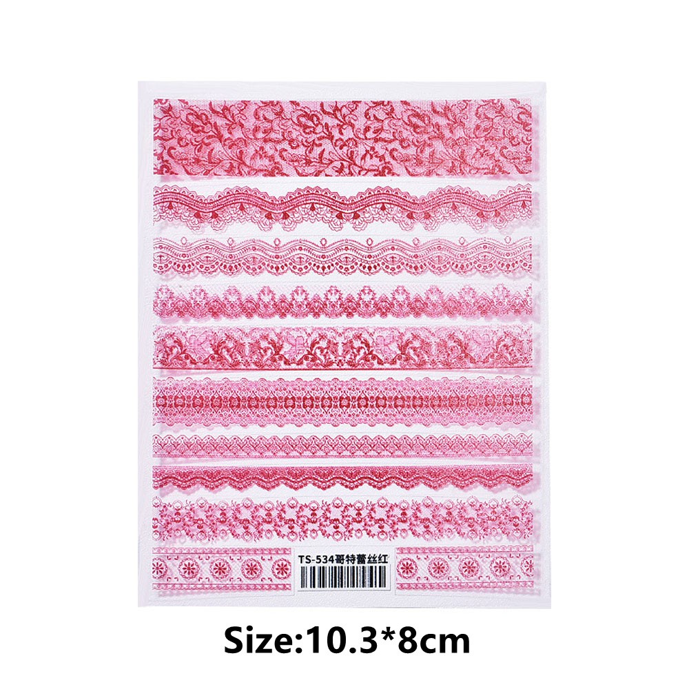 [Hàng mới về] Hình Dán Trang Trí Móng Tay Họa Tiết Ren 3D Phong Cách Gothic Thời Trang DIY