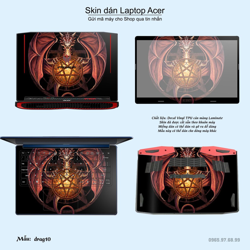 Skin dán Laptop Acer in hình rồng (inbox mã máy cho Shop)