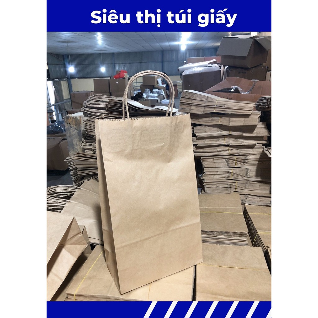 COMBO 50 CHIẾC TÚI GIẤY KRAFT XI MĂNG S2: 19.5x10x33 cm CÓ QUAI ( ẢNH THẬT SHOP TỰ CHỤP)