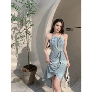 Đầm lụa hai dây xẻ tà hai lớp dáng dài 2946