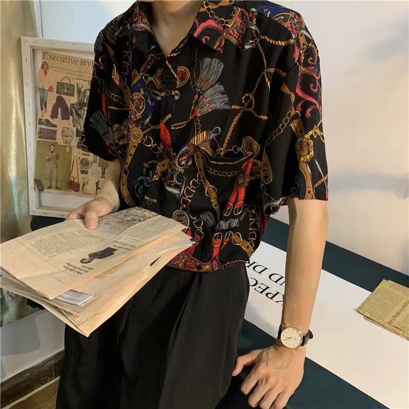 Áo Sơ Mi Nam Tay Ngắn Họa Tiết Hoa Thời Trang Hàn Quốc