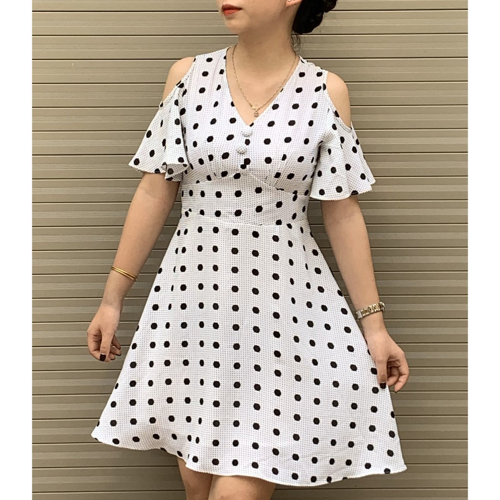 Đầm xòe chấm bi hở vai SEFA MKFD192124