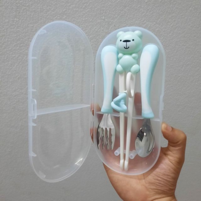 Set Dĩa Thìa Đũa inox Hàn Quốc  Cao Cấp , ăn Dặm cho Bé, giúp Bé dễ cầm Nắm