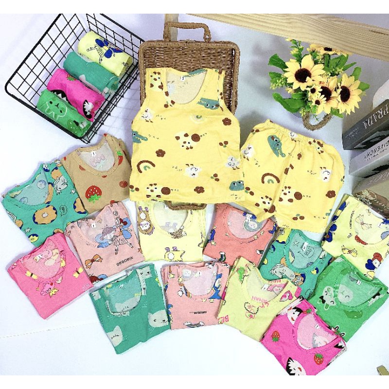 {6-16kg} Bộ ba lỗ bé gái chất cotton co giãn 4c
