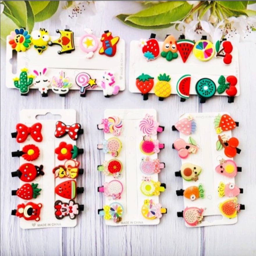 Vỉ 10 kẹp tóc mái hoa quả trái cây chibi hoạt hình cute cho bé gái
