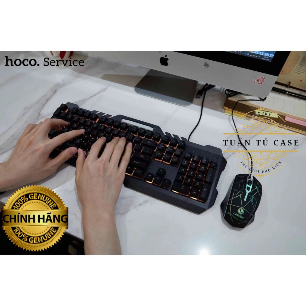 Bộ Bàn Phím Chuột Gaming Hoco Di16 LED RGB Phím Cơ Có Đèn Led Đổi Màu Tích Hợp Khay Điện Thoại