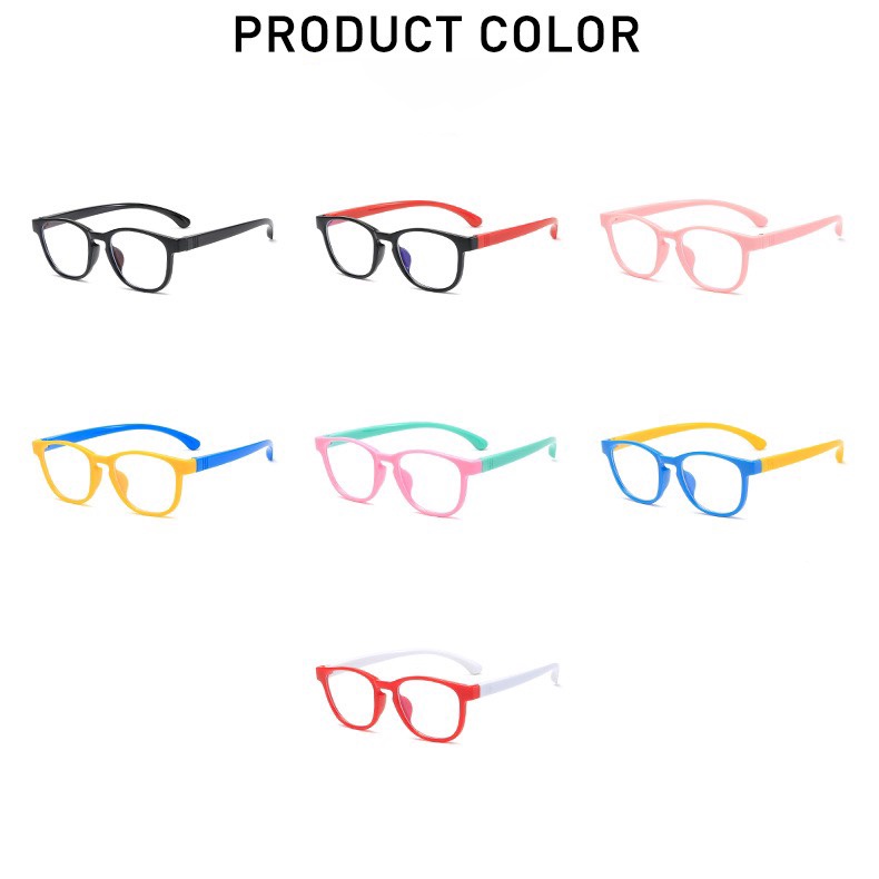 Kính trẻ em gọng Silicone dẻo bền, chống ánh sáng xanh cho bé trai bé gái,  2-11 tuổi mã Y3101