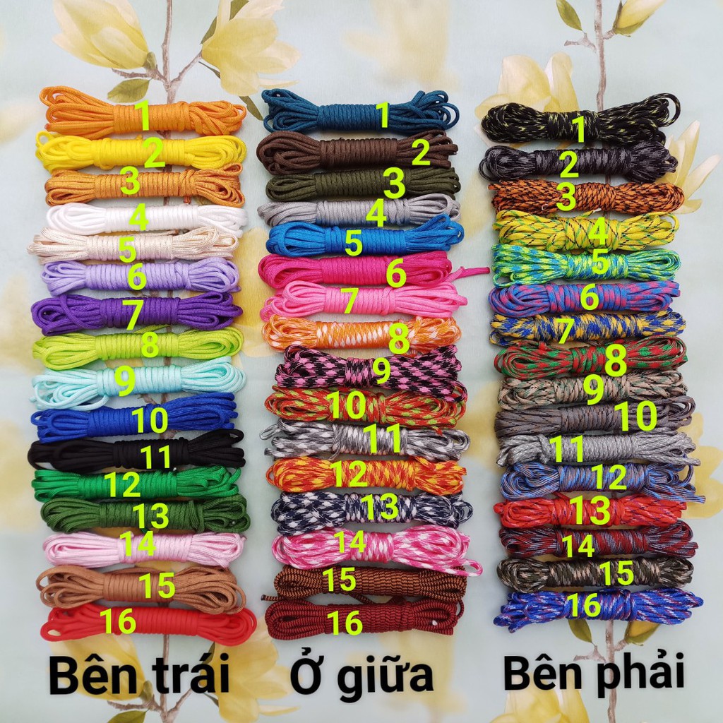 dây dù dây Paracord 7 Lõi 3,5mm -hơi dẹp, dài 3 Mét, 48 mẫu cho khách chon lựa