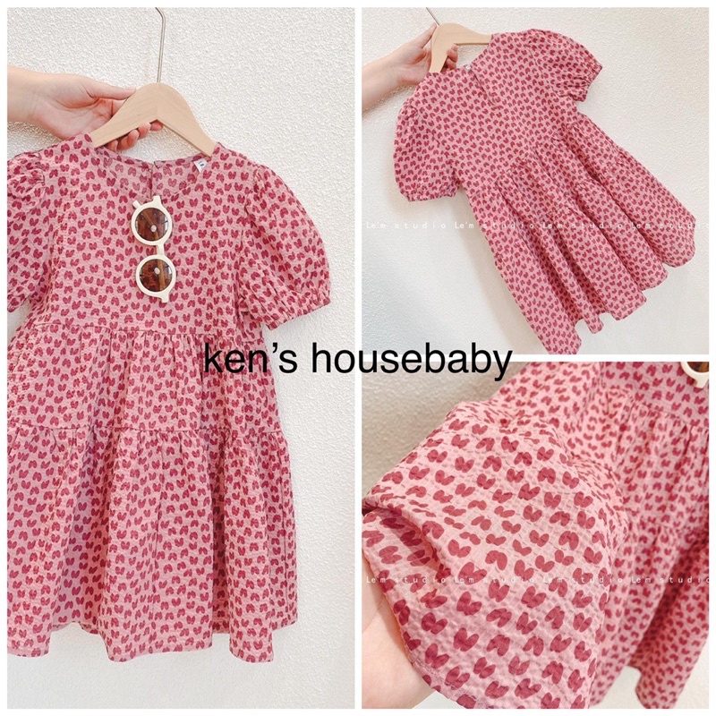 Váy bé gái,váy babydoll tay bồng KEN’S HOUSEBABY chất đũi siêu đáng yêu HÀNG QUẢNG CHÂU CAO CẤP