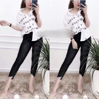 Áo sơ mi nữ in chữ siêu hot sm589