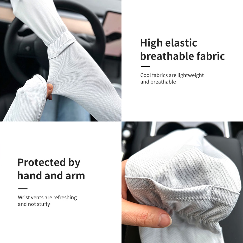 Jujiajia Summer Loose Sunscreen Lái xe Ice Silk Tay áo Nữ Chiều dài Dài Tay áo chống tia cực tím Tay áo Găng tay Băng tay