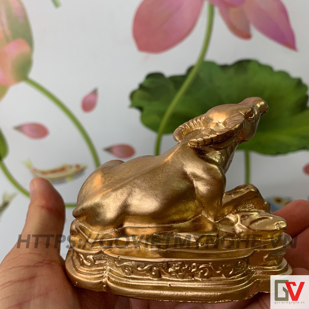 Tượng đá con trâu trang trí tượng Trâu phong thủy - Chiều cao 8cm - Màu nhũ đồng - Đá Composite